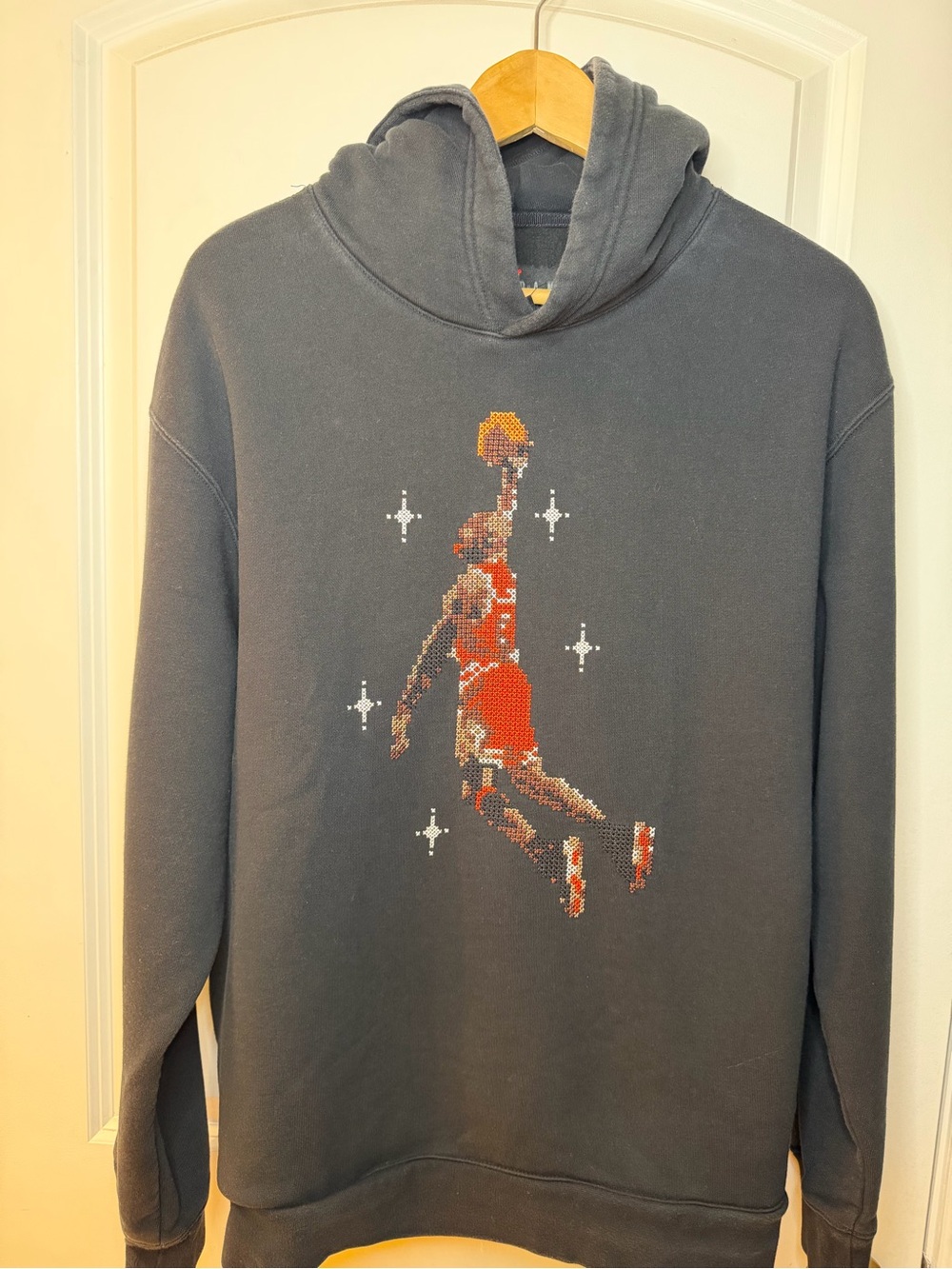 Jordan Slam Dunk Contest Black Hoodie with Embroidered pixel logo, size L